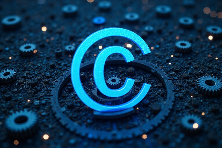 Simbolo del copyright con ingranaggi sullo sfondo